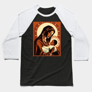 African American Art Virgin Mary Holding Baby Jesus Christ Child Baseball T-Shirt